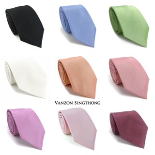 เนคไทสลิมผ้าโพลีเอสเตอร์ทอลายทวิลสีพื้น + ผ้าเช็ดหน้า By Vanzon Singthong (1/2)