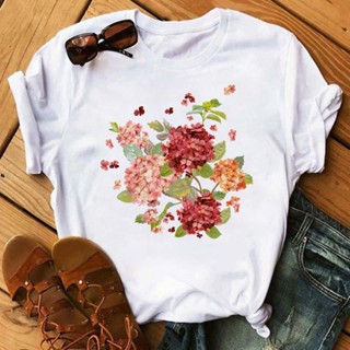 เสื้อวินเทจชาย Vrouwen Bloemen Afdrukken 90S การ์ตูน Dames สตรีทแวร์ Stijl Mode Kleding Print Tee เสื้อยืดยอดนิยม Vrouwe