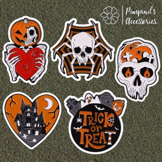 🇹🇭 พร้อมส่ง : 👻💀 เข็มกลัดเซ็ทฮาโลวีนและโครงกระดูกสีขาว | Halloween &amp; White Skeleton Enamel Brooch Pin Set.