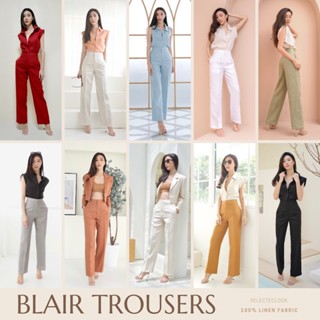 SelectedLook Blair Trousers กางเกงลินินแท้ ขากระบอก ตะขอหน้า