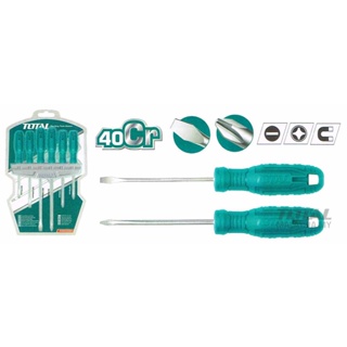 Total ชุดไขควง 6 ตัวชุด (ปากแบน + ปากแฉก) พร้อมแผงแขวนผนัง รุ่นTHTDC250601 ( 6 pcs Screwdriver Set )