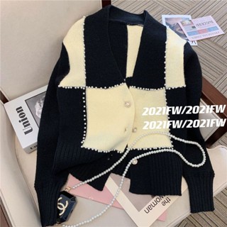 ✑✐✴Xiaoxiangfeng เสื้อกันหนาวถักผู้หญิงฤดูใบไม้ผลิและฤดูใบไม้ร่วง 2022 ออกแบบใหม่ขนาดเล็กแฟชั่นสไตล์ตะวันตกเสื้อสเวตเตอร