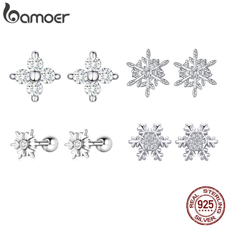 Bamoer ต่างหู 925 เงินดอกไม้ที่ละเอียดอ่อนรูปแบบหู Studs แฟชั่นเครื่องประดับสําหรับผู้หญิงสาว