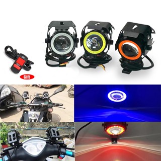 Motorcycle LED Headlight Driving Moto Spotlight w/ Switch MINI U7 Fog Spot Head Light Angel Eye Devil Eye Motorcycle Acc