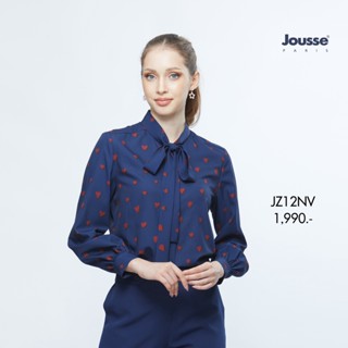 Jousse เสื้อแขนยาว เสื้อเชิ้ตผู้หญิง Mad Love Heart สีเชิ้ตกรมเข้ม ตัดกับลายหัวใจสีแดง (JZ12NV)