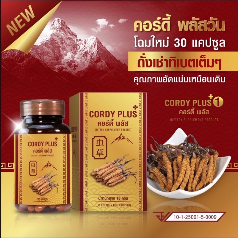 ส่งฟรีexp:11/25‼️ถั่งเช่าทิเบตแท้ Cordy plus1 1แถม2 90แคปซูล