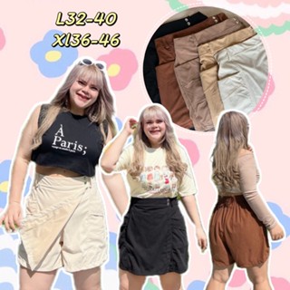 กางเกงกระโปรงป้ายหน้า สายy2k ผ้าลูกฟูกเนื้อนิ่ม ไซส์สาวอวบ Plussize