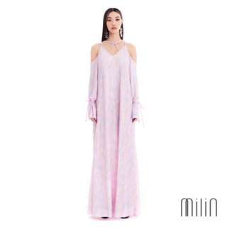 [MILIN] Aquata Dress Glittery crisscross front v neck open shoulder long sleeve maxi dress เดรสยาวคอวีไขว้ด้านหน้าแขนยาว