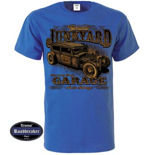 ขายดี!ขายดี เสื้อยืดลําลอง แขนสั้น คอกลม พิมพ์ลาย Royal Blue US Car V8 Old School Hot Rod `50 Style Motif Junkyard BKkoc