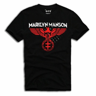 Sanc6 {XS-6XL} เสื้อยืดแขนสั้นลําลอง ผ้าฝ้าย 100% พิมพ์ลาย E1Syndicate Marilyn Manson Spread Eagle Band Metal Rock Goth