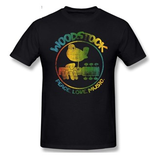 เสื้อยืดสีขาวผู้หญิง LIDUS Woodstock 3 วันสันติภาพ  เพลงโลโก้ที่มีสีสันกีตาร์เสื้อนกด้านบนชายแบรนด์ Tee Tshirt ผู้ชายเส