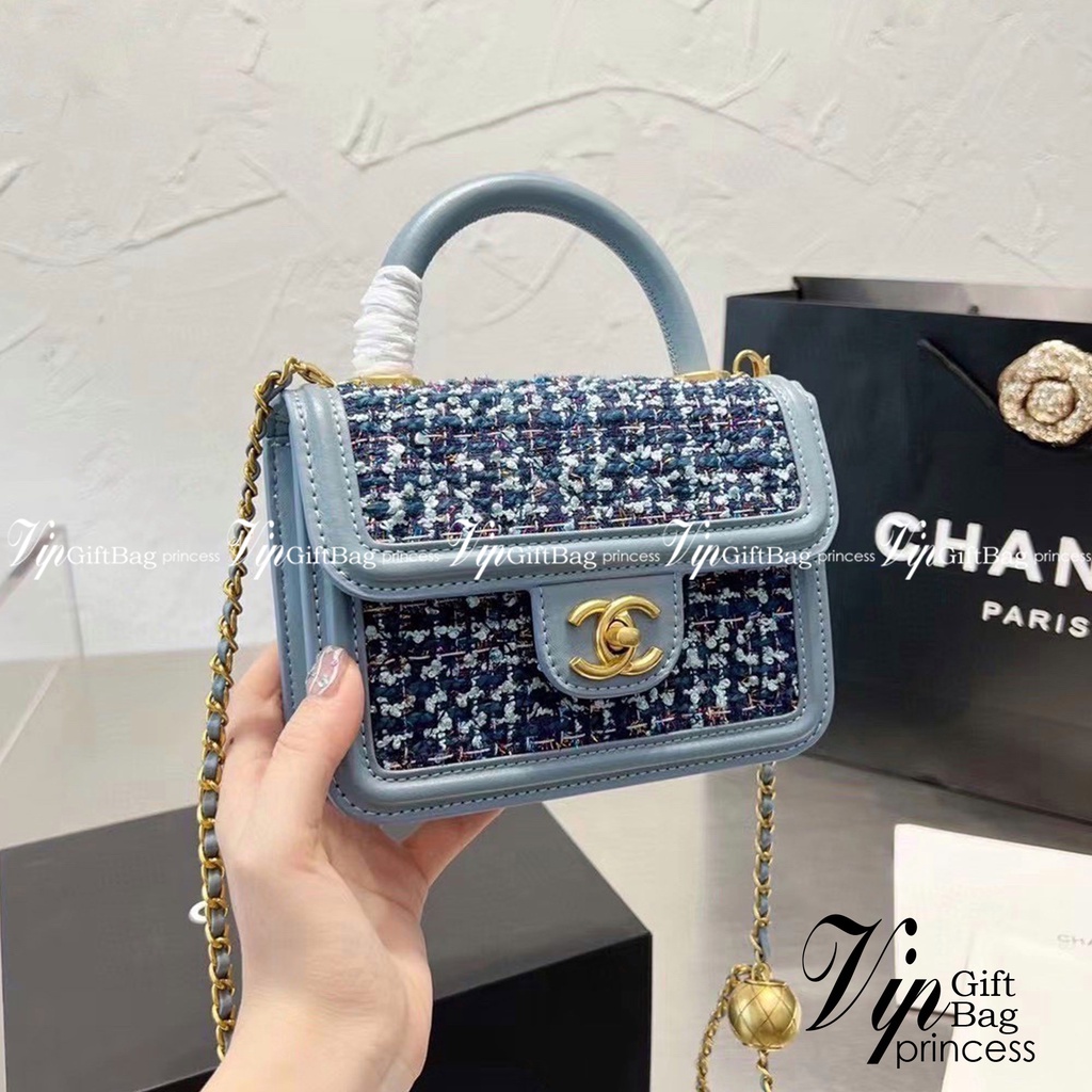 Chanel tweed mini flap bag / Chanel mini top handle กระเป๋าสะพายงานผ้าทวิตเอกลักษณ์เฉพาะของแบรนด์ งานสวยพร้อมส่ง