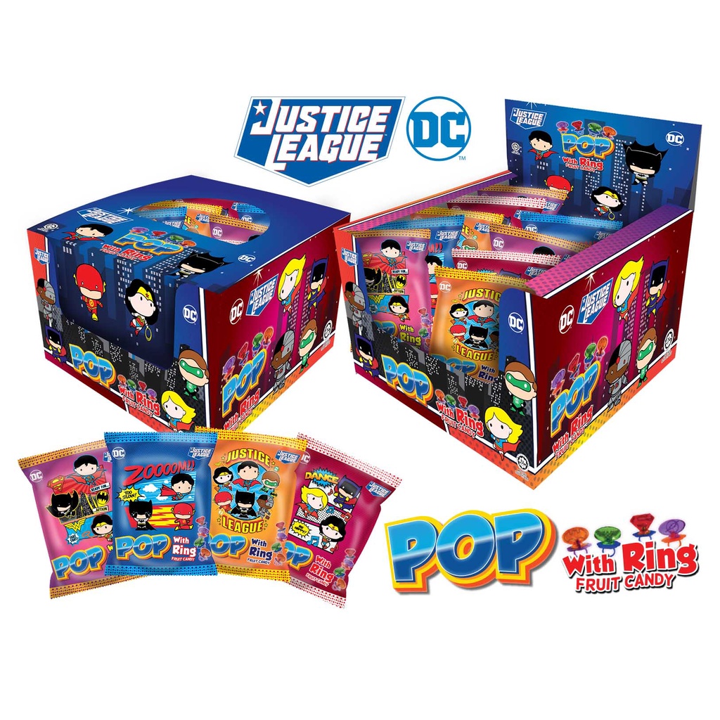 "ฮีโร่ป๊อป"อมยิ้มแหวน #ยกแพ็ค 24 ชิ้น / Justice League Hero Ring Pop
