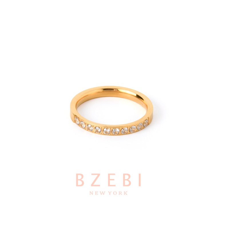 BZEBI แหวน แฟชั่น นิ้วก้อย ทองครึ่งสลึง แฟชั่นผู้หญิง งานเพชรCZ เพชรเต็มวง ไทเทเนี่ยม ไม่ลอกไม่ดำ 682r