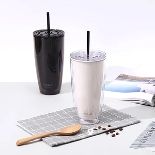 LocknLock แก้วพลาสติก 2 ชั้นพร้อมหลอด Double Wall Cold Cup รุ่น HAP507