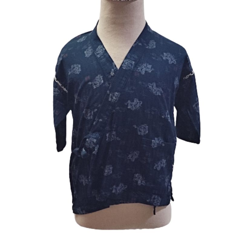 Jinbei⛩️เสื้อฮาโอริผ้าฝ้ายเด็กชาย2-3ขวบลายมังกรสีกรมท่า