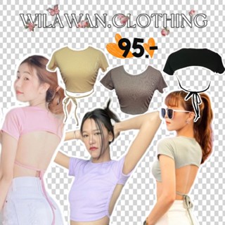 Pastel crop 🔥hot sale- เสื้อครอปโชว์หลังเอวลอย มีสายผูก แซ่บมาก