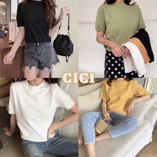 Cici ❣🇹🇭🚚พร้อมส่ง❣เสื้อไหมพรมแขนสั้น สไตล์เกาหลี(3256)