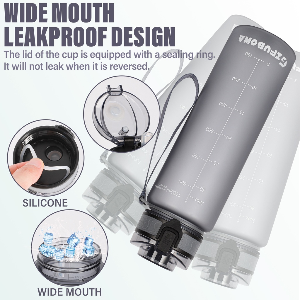Gemful ขวดน้ำพร้อมหลอด ความจุ 1 ลิตร ปลอดสาร BPA  สำหรับพกพา ราคา ถูกที่สุด ดีลบีเคเค แกลเลอรีภาพที่ 9