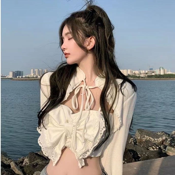 เสื้อคาร์ดิแกนเซ็กซี่ ประดับโบว์ เข้ากับทุกการแต่งกาย สไตล์เรโทร สําหรับผู้หญิง