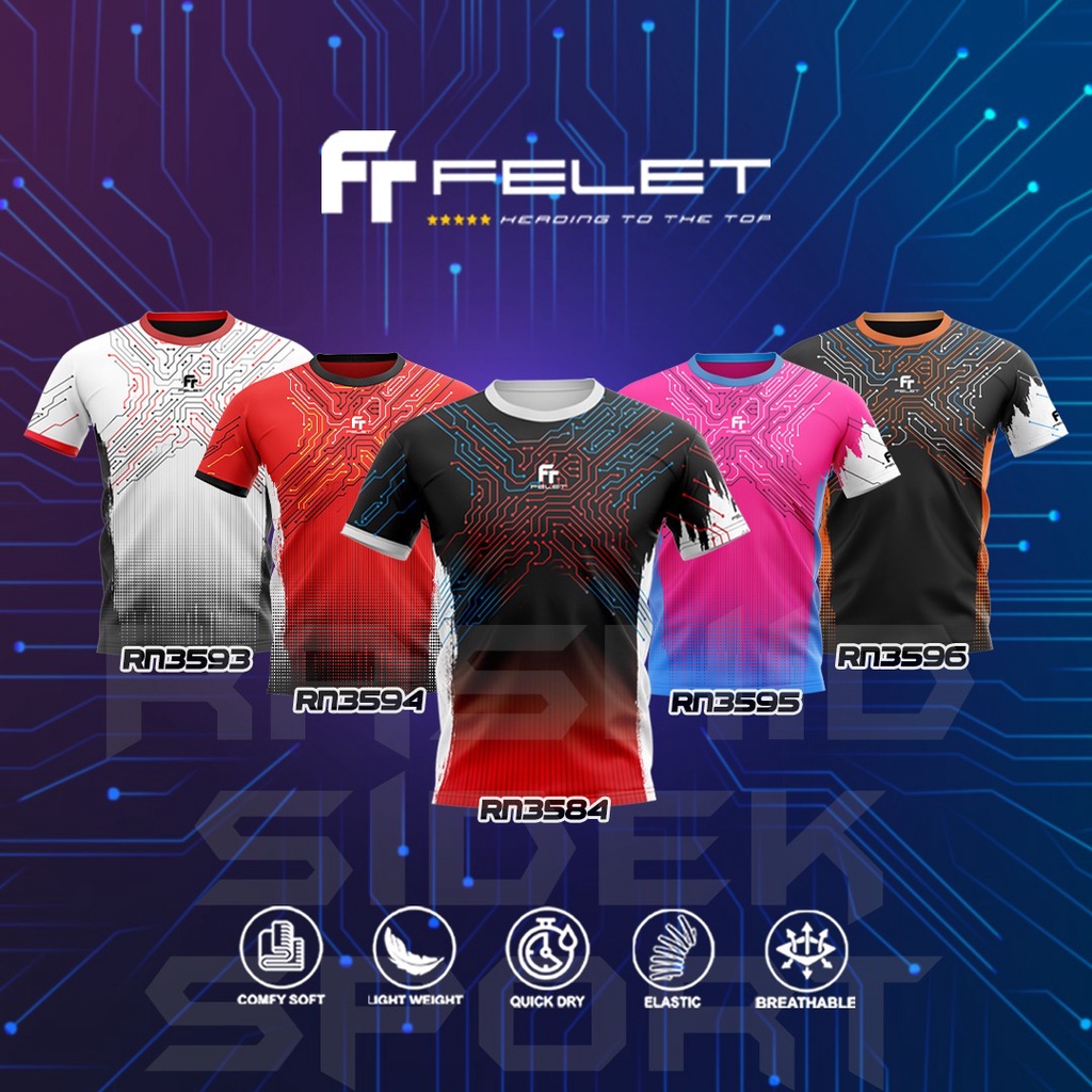 เสื้อกีฬาแบดมินตัน คอกลม Felet Rn-3593 3594 3595 3596