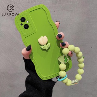 เคส OPPO Reno 8T 5G Reno 8T 4G Reno 8Z 5G Reno 7Z 5G Reno 6Z 5G Reno 8 5G Reno 6 5G Reno 5 2F เคสโทรศัพท์ซิลิโคนรูปดอกไม้สีเขียวพร้อมสร้อยข้อมือบอล