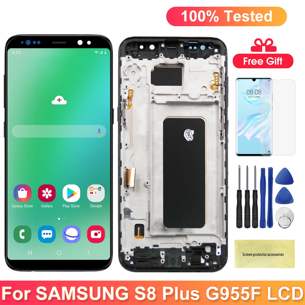 ทดสอบ 100% S8 + จอแสดงผลพร้อมกรอบสําหรับ Samsung Galaxy S8 Plus S8Plus G955 G955F G955FD จอแสดงผล Lc