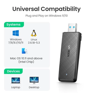 Ugreen อะแดปเตอร์เครือข่าย WiFi ไร้สาย 1300Mbps ปลั๊ก USB 2.4G และ 5G สําหรับคอมพิวเตอร์ PC