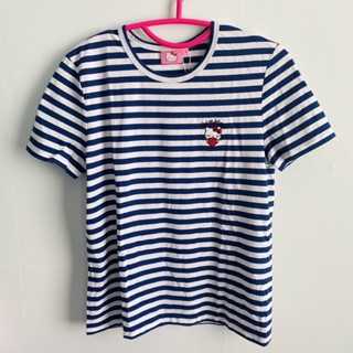 เสื้อยืด HELLO KITTY คอกลม ลายทาง สีกรม