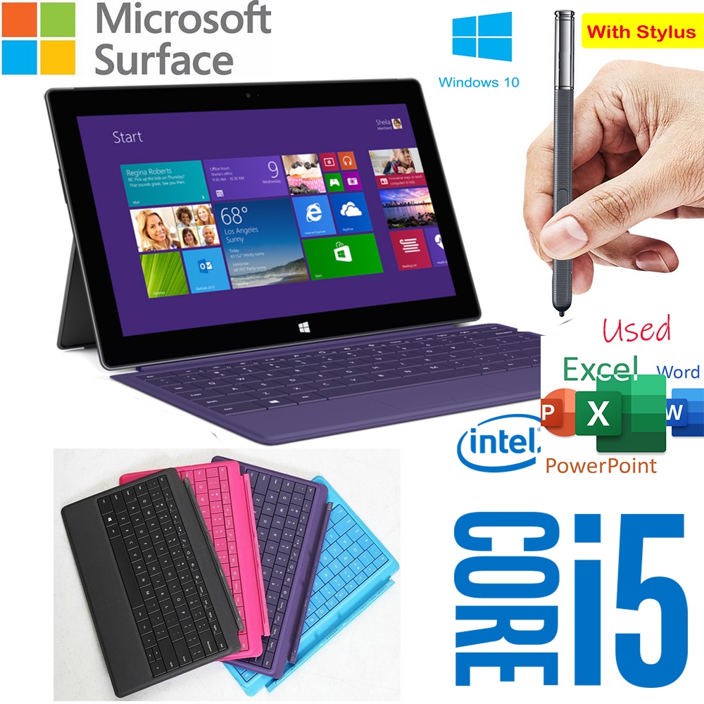 Microsoft Surface Pro มือสอง Intel i5 CPU 128GB SSD Windows 10 แล็ปท็อป สํานักงาน MT45 10.6 นิ้ว หน้าจอสัมผัส คอมพิวเตอร์ พร้อมสไตลัส