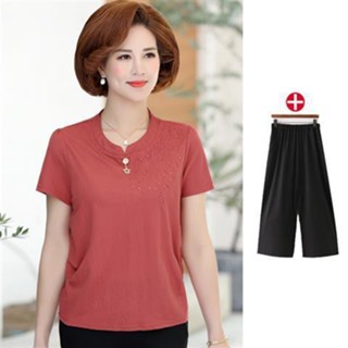 เสื้อยืดแขนสั้น สไตล์ตะวันตก สําหรับผู้หญิงวัยกลางคน 11 24 1 ชิ้น