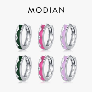 Modian ต่างหูห่วงเงินแท้ 925 รูปคลื่น สีม่วง สีชมพู สีเขียว เครื่องประดับ สําหรับผู้หญิง