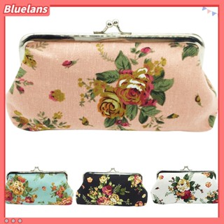 Bluelans แฟชั่นสตรีกระเป๋าสตางค์ผ้า Canvas ใบยาวพิมพ์ลายดอกไม้สไตล์วินเทจ