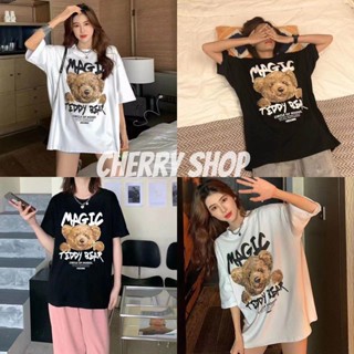 cherryshop พร้อมส่ง🔥เสื้อยืด🍀เสื้อยืดผู้หญิงแฟชั่นสาวลายการ์ตูนน่ารักโอเวอร์ไซส์เสื้อผ้าแฟชั่นส่วนยาวหลวมของเวอร์ชั่นเกา