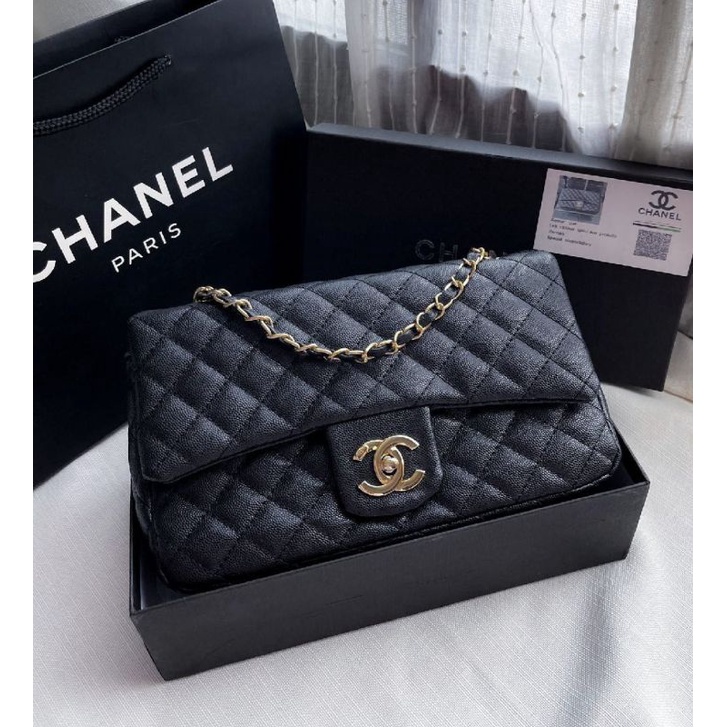 พร้อมส่ง🇹🇭ถูกที่สุด💥 กระเป๋า Chanel Classic 10" หนังคาเวียร์ งานเกรดแพง เทียบ1:1 อุปกรณ์ครบ