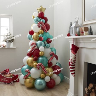 ชุดลูกโป่ง สีขาว สีแดง สําหรับตกแต่งต้นคริสต์มาส White Christmas Tree Balloon Suit Red Crutches Christmas Party Venue Layout