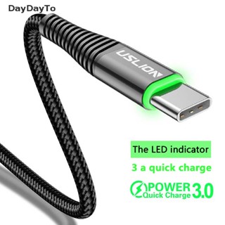 Daydayto สายชาร์จโทรศัพท์มือถือ ไฟเบอร์ถัก 3A USB Type C 2 เมตร ชาร์จเร็ว ทนทาน สีเขียว สําหรับโทรศัพท์มือถือ