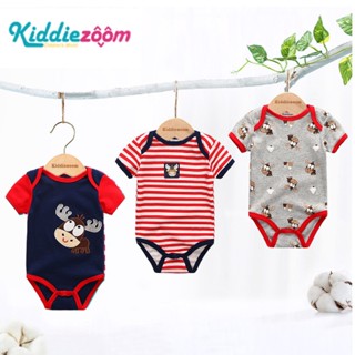 Kiddiezoom สูท สีฟ้า กวาง+ สีชมพู ลายทาง+ สีเทา jumpsuit ผ้าฝ้ายแท้ แขนสั้น ทารกแรกเกิด ที่รัก เด็กผู้ชาย  romper ระบายอากาศได้ สาว  แฟชั่น