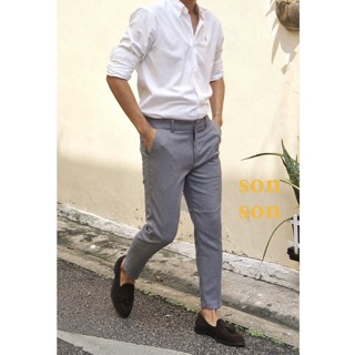 Sonson - กางเกงขายาวผ้าสลาฟ ทรงเกาหลี ขาเต่อ 8 ส่วน 5สี ขายดี ใส่ทำงาน