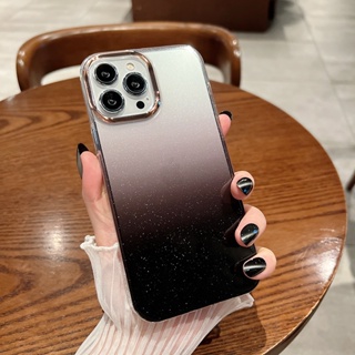 เคสโทรศัพท์มือถือ แบบใส กันกระแทก แต่งกลิตเตอร์ ไล่โทนสี หรูหรา สําหรับ iPhone 14 Plus 13 12 11 Pro max