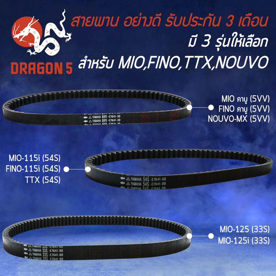 สายพานเดิม สายพานรถมอไซค์ สายพาน สำหรับ MIO,FINO,TTX,MIO-115i,MIO-125 อย่างดี งานหนา มี 3 รุ่นให้เลือก