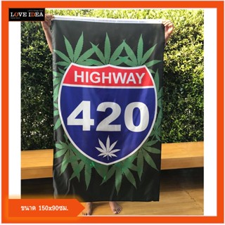 420ธงกัญชา(ส่งเร็ว)ธงวินเทจ แต่งผนัง ตกแต่ง รุ่น420 แนวตั้ง Highway☘️