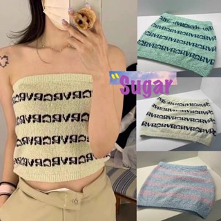 Sugar🌈พร้อมส่ง🌈เสื้อเกาะอก เสื้อครอป เสื้อผ้าสไตล์วินเทจ ผ้าไหมพรม เสื้อเซ็กซี่(13526)