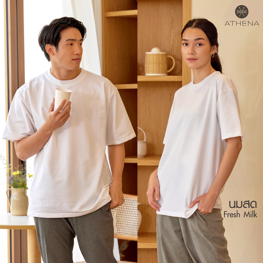 เสื้อยืดตัวเก่ง Oversize ผ้าฝ้ายพรีเมี่ยม มินิมอล เรียบง่าย ไม่ยับ ไม่ย้วย เสื้อยืด โอเวอร์ไซส์ เสื้อยืดเปล่า_สีขาว