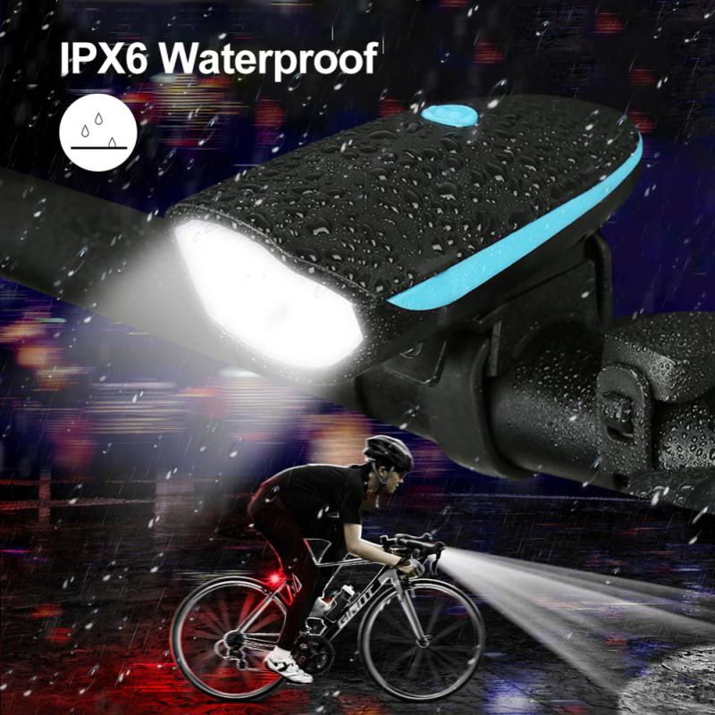 ไฟจักรยาน กันน้ำ ไฟฉายจักรยาน ไฟหน้าจักรยานสว่างมาก พร้อมแตรไฟฟ้า ชุดไฟหน้าจักรยาน LED ชาร์จ USB กันน้ํา พร้อมแตร