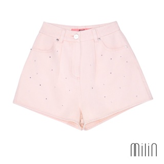 [MILIN] Pumpkin Shorts High waisted denim shorts with crystal embellishments กางเกงยีนส์ทรงเอจับจีบแต่งคริสตัล