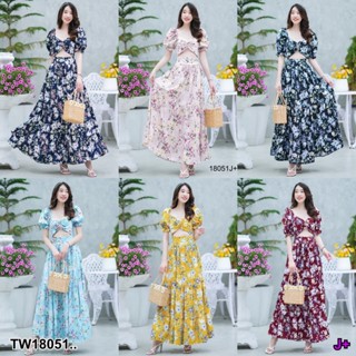 MF18051  Dress เดรสยาว ชุดใหม่รับประกันความปัง ใส่สวย เซ็กซี่ มีดี สไตล์ ใส่แล้วปังใส่แล้วเริ่ด  เดรสอกห่วง กระโปรงยาวแส