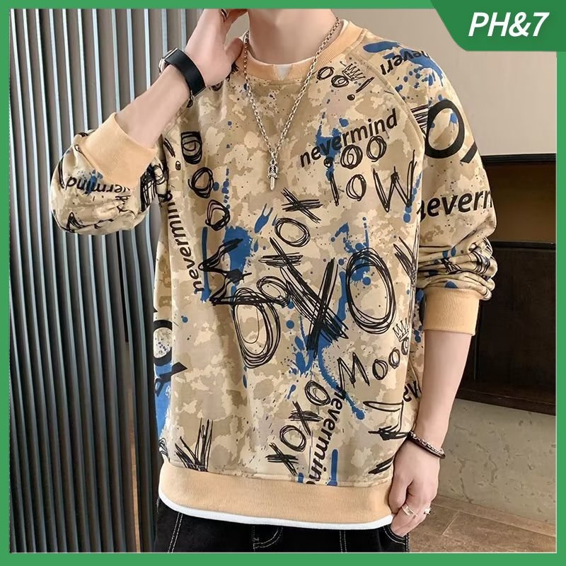 เสื้อยืดแขนยาว ทรงหลวม สไตล์เกาหลี สําหรับผู้ชาย 2022