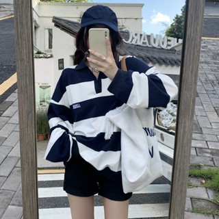 Suxi เสื้อกันหนาว คอปกโปโล ปักลายตัวอักษร ทรงหลวม สไตล์เกาหลี วินเทจ สําหรับผู้หญิง