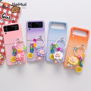 Jiehui เคสโทรศัพท์มือถือ PC แบบแข็ง ไล่โทนสี 4 สี พร้อมจี้รูปหมู สําหรับ Samsung Z Flip4 Z Flip3